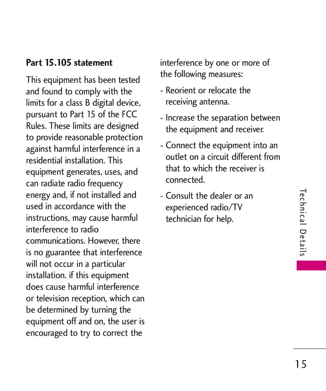 LG Electronics 8575 manual Part 15.105 statement 