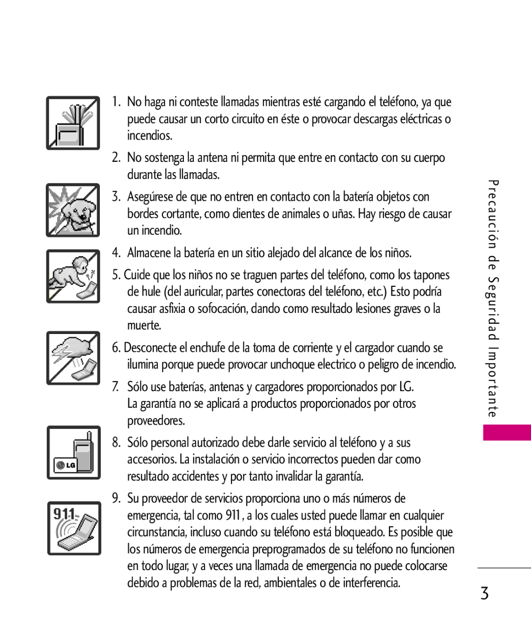 LG Electronics 8575 manual Re c a u c i ó n d e S e g u r i d a d I m p o r ta n te 