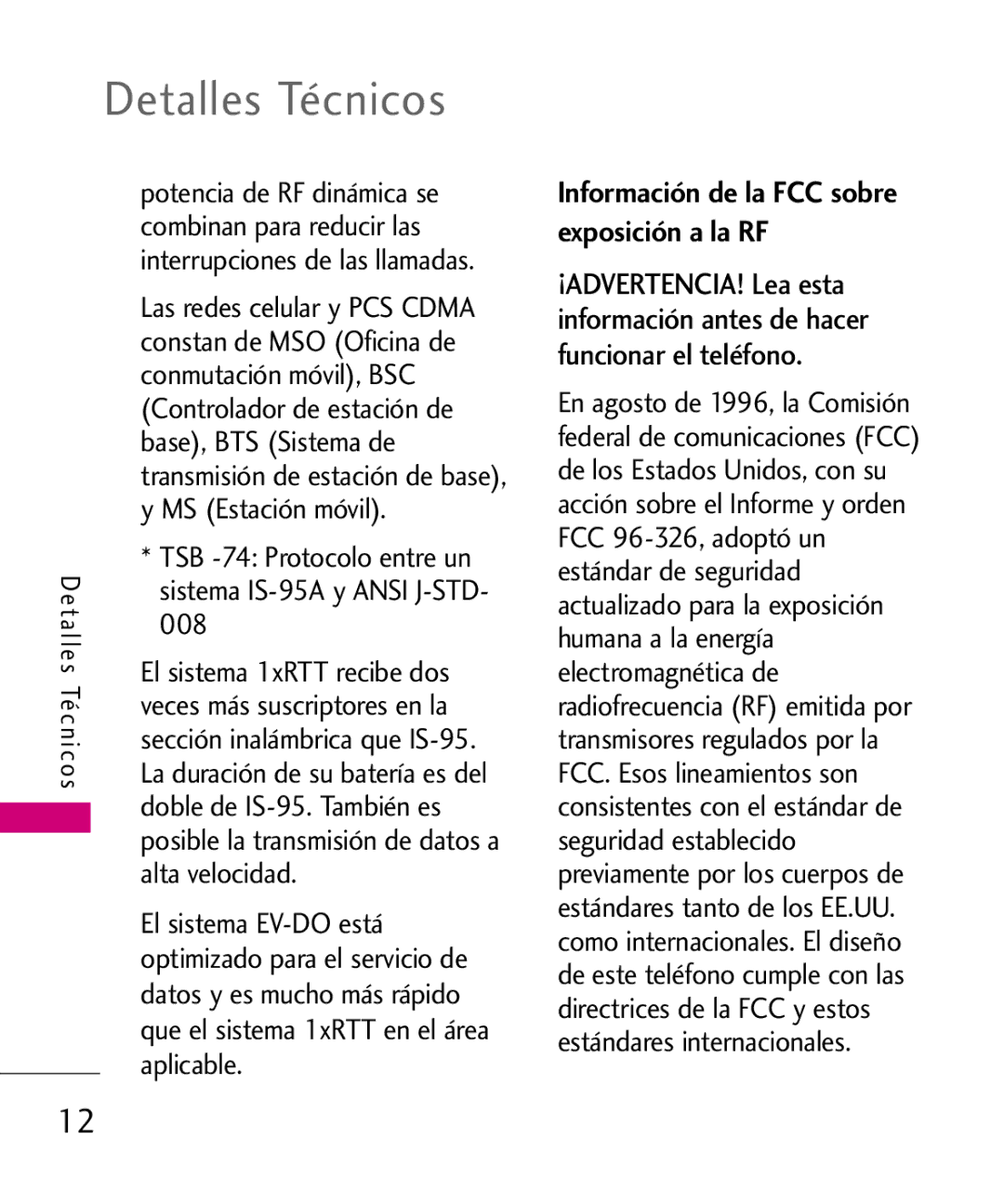 LG Electronics 8575 manual Detalles Técnicos 