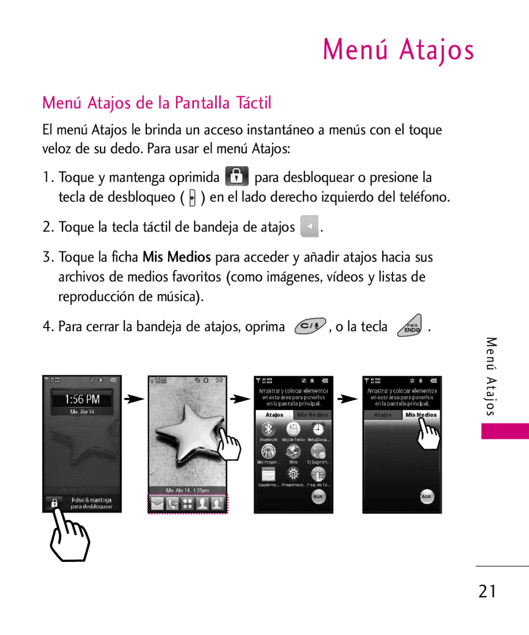 LG Electronics 8575 manual Menú Atajos de la Pantalla Táctil 