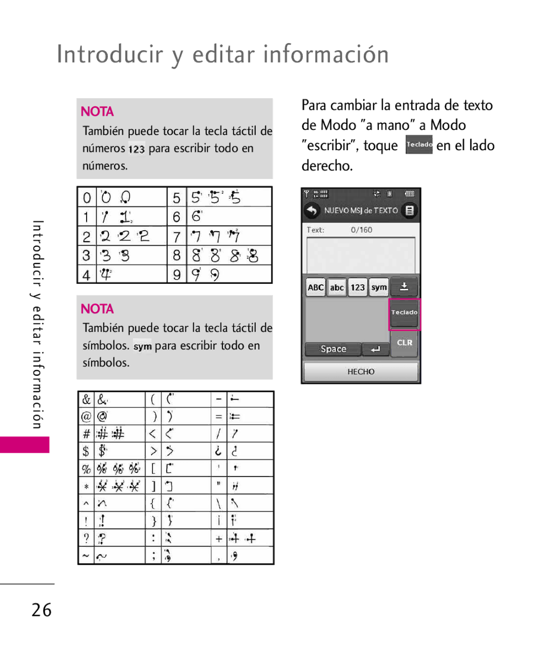 LG Electronics 8575 manual Escribir, toque en el lado derecho 