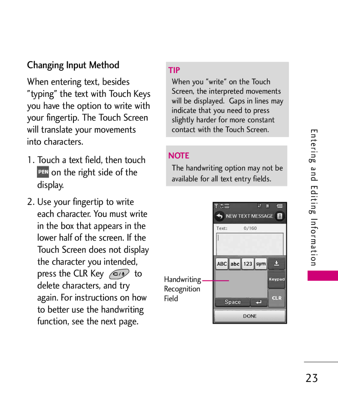 LG Electronics 8575 manual Changing Input Method, Tip 