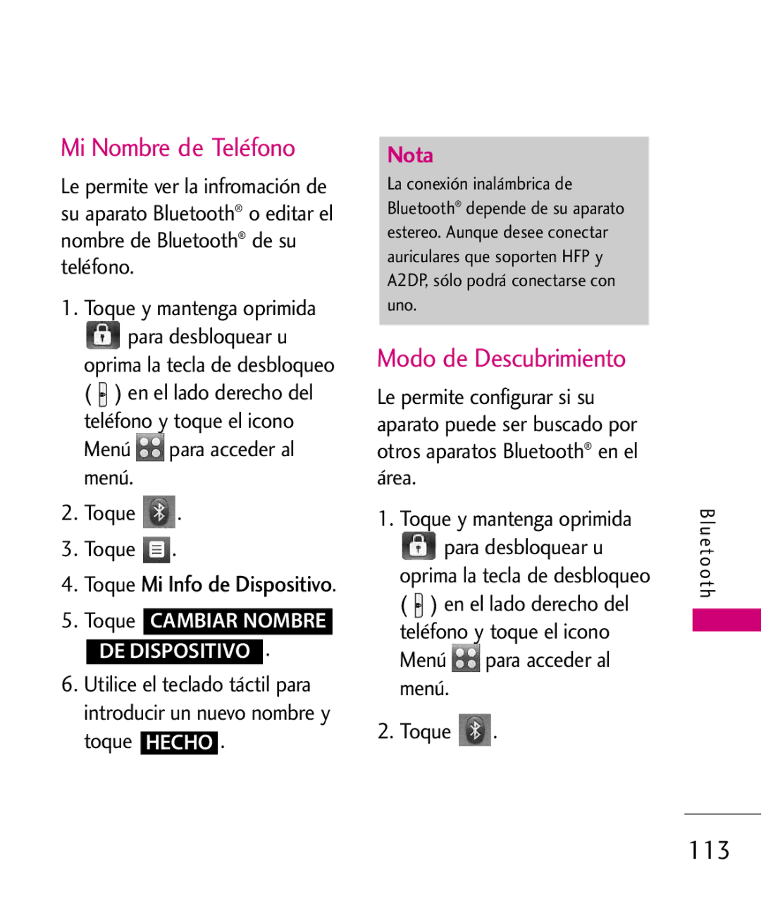 LG Electronics 8575 manual Mi Nombre de Teléfono, Modo de Descubrimiento 