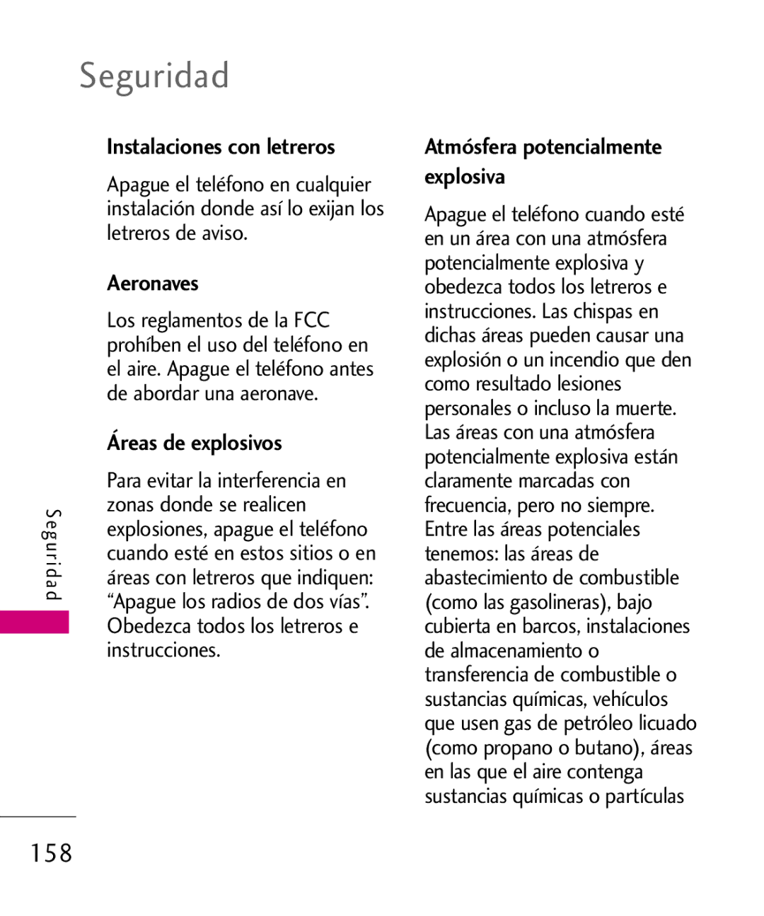 LG Electronics 8575 Instalaciones con letreros, Aeronaves, Áreas de explosivos, Zonas donde se realicen, Instrucciones 