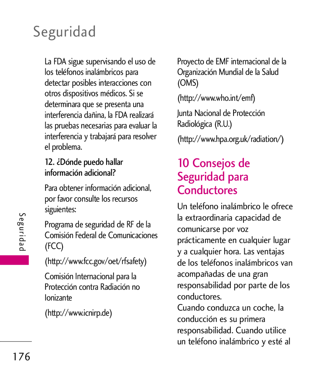 LG Electronics 8575 manual Consejos de Seguridad para Conductores 