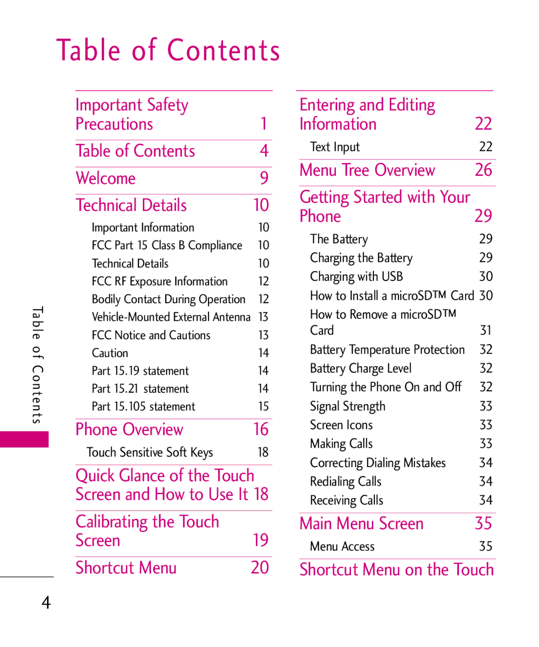 LG Electronics 8575 manual Table of Contents 