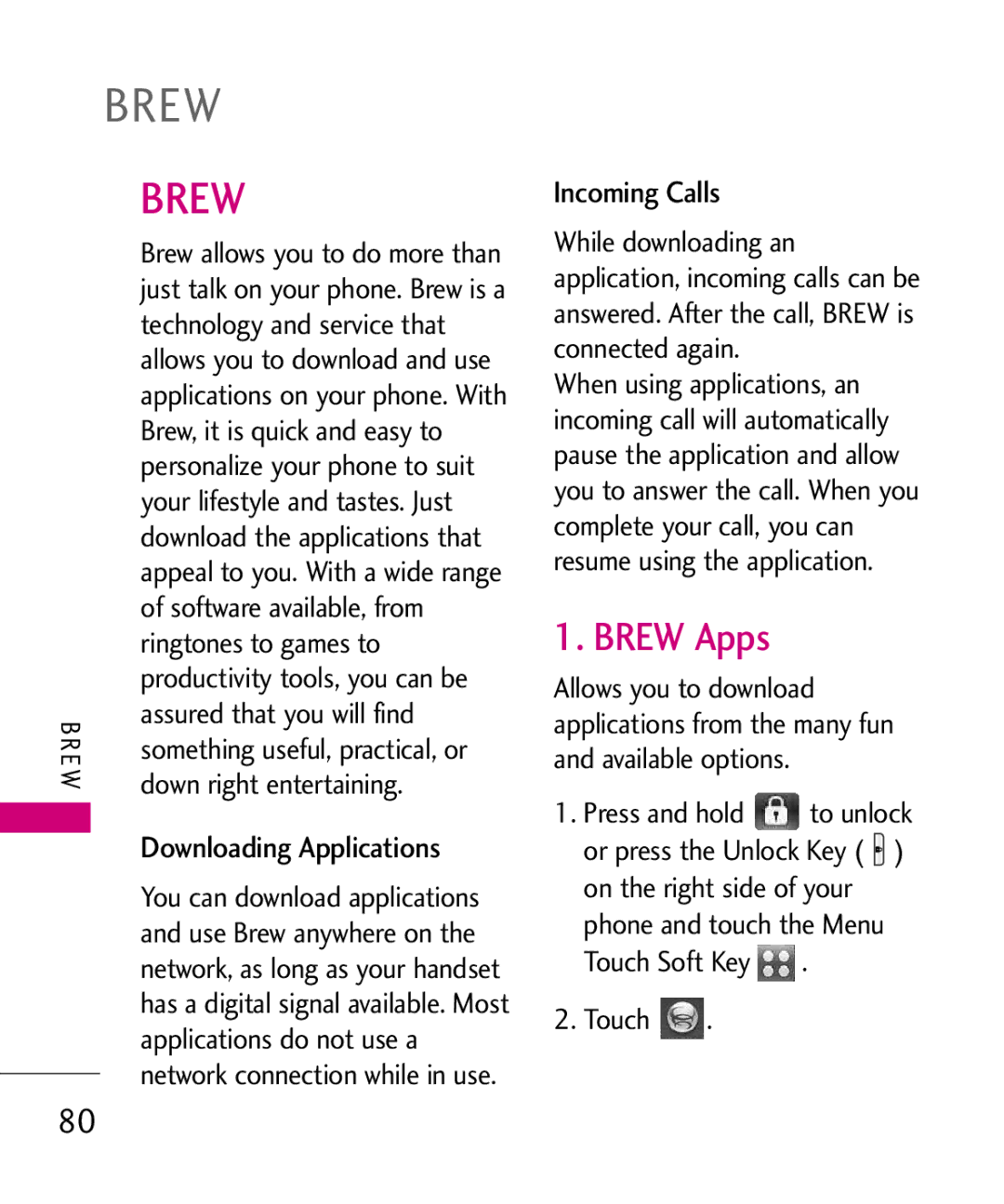 LG Electronics 8575 manual Brew Apps, Incoming Calls 