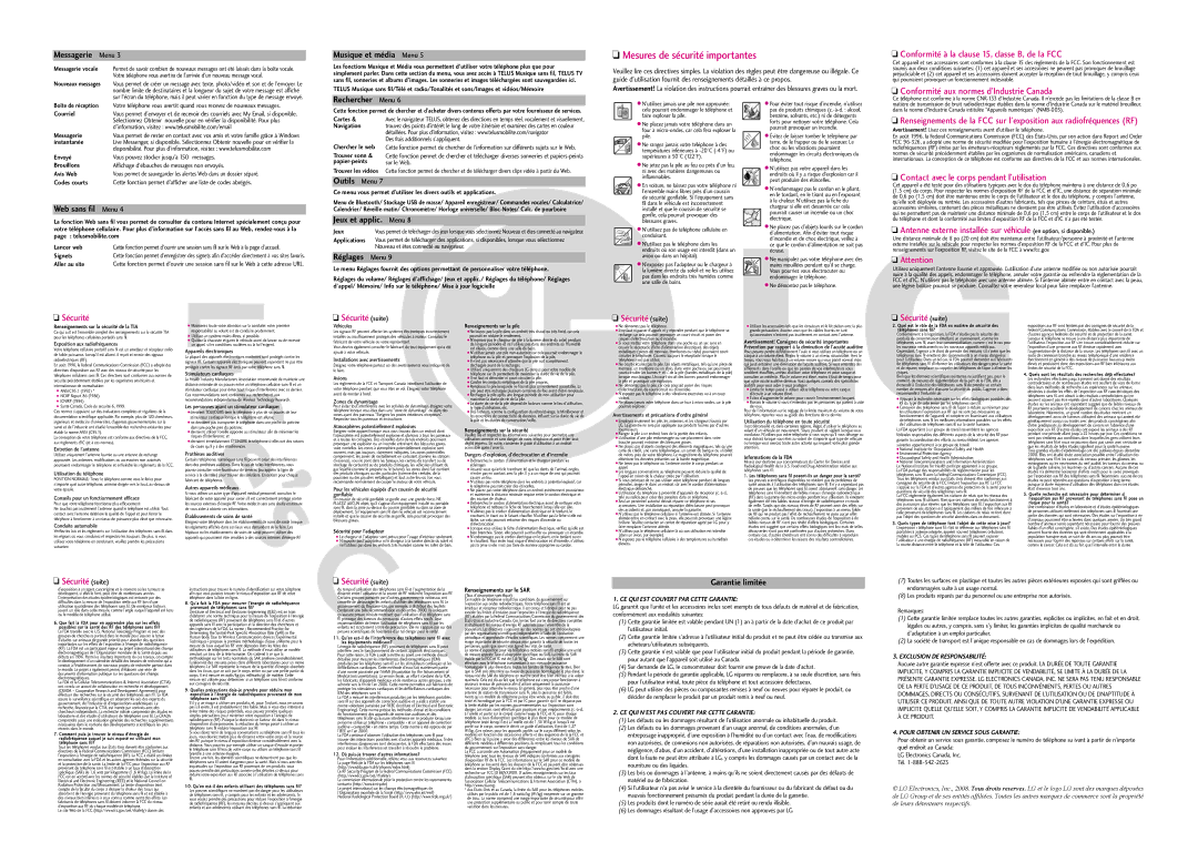 LG Electronics 9100 specifications Mesures de sécurité importantes 