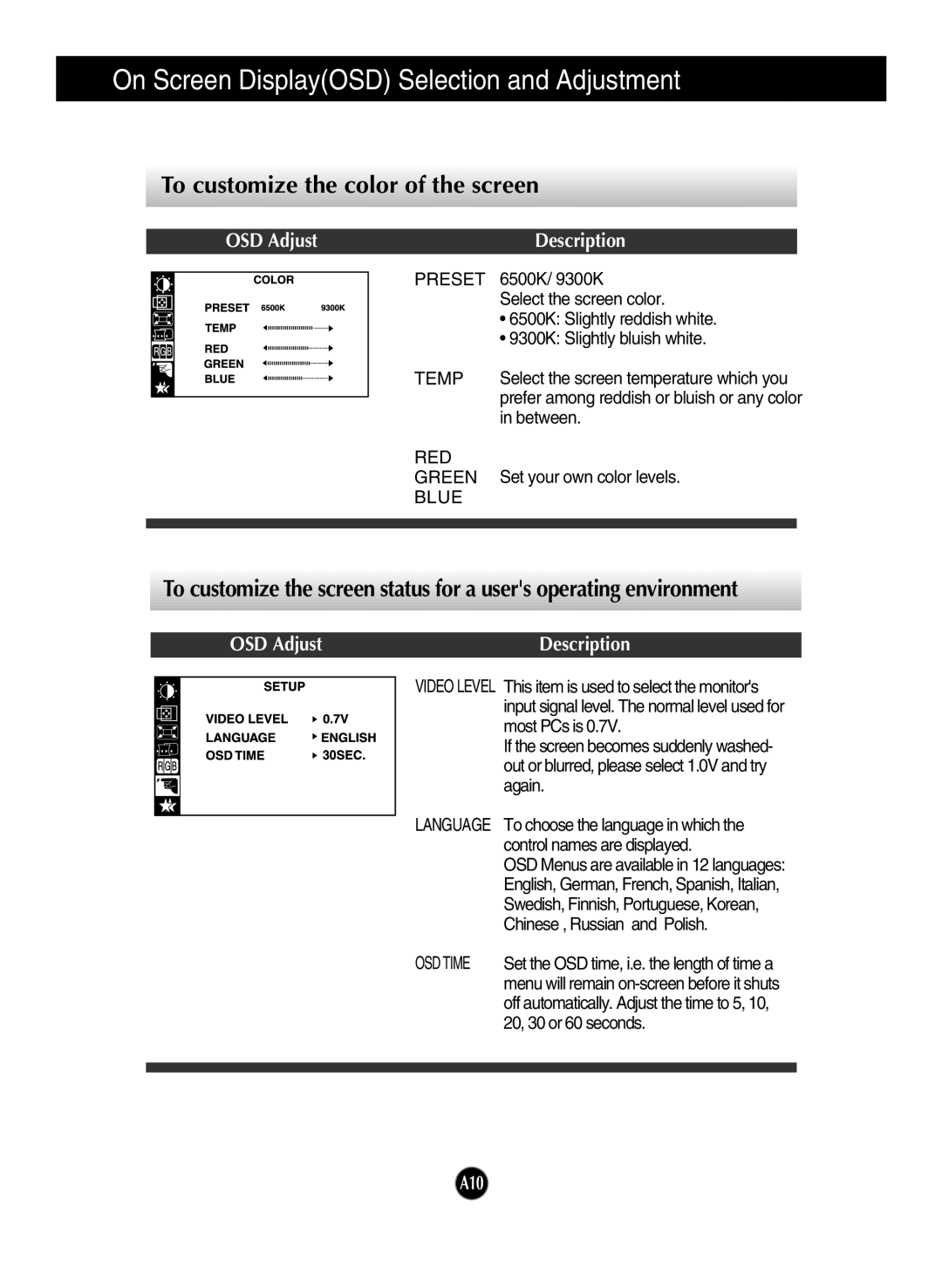 LG Electronics 910B manual To customize the color of the screen, Preset 