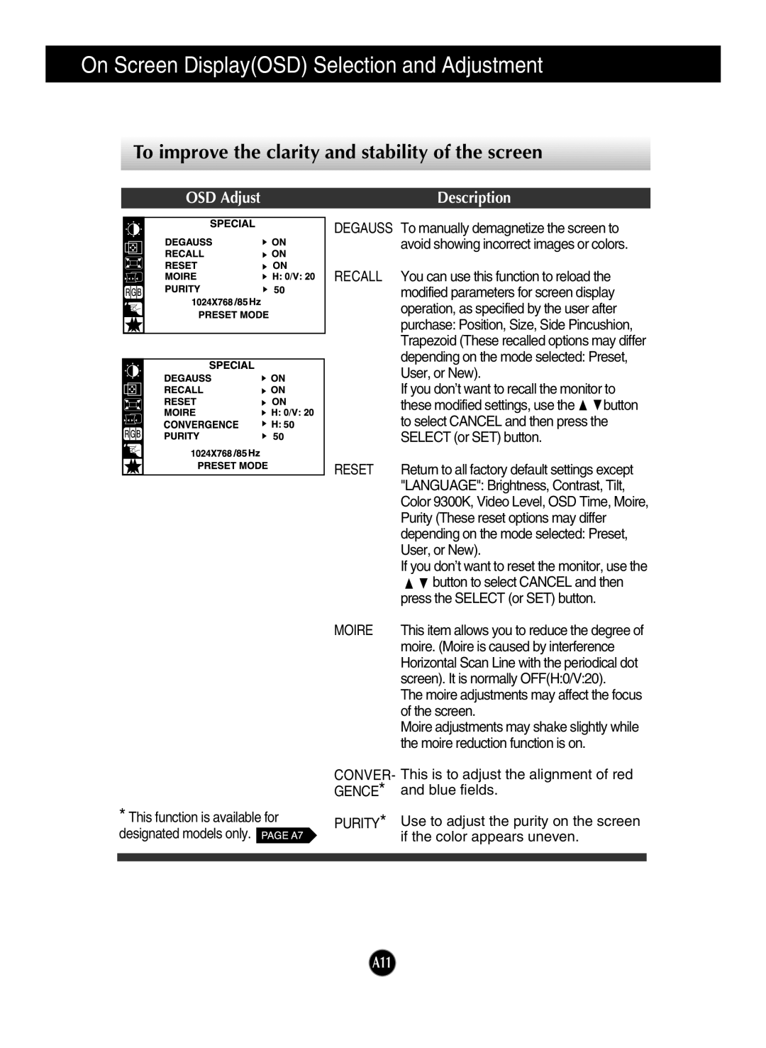 LG Electronics 910B manual To improve the clarity and stability of the screen, Press the Select or SET button 