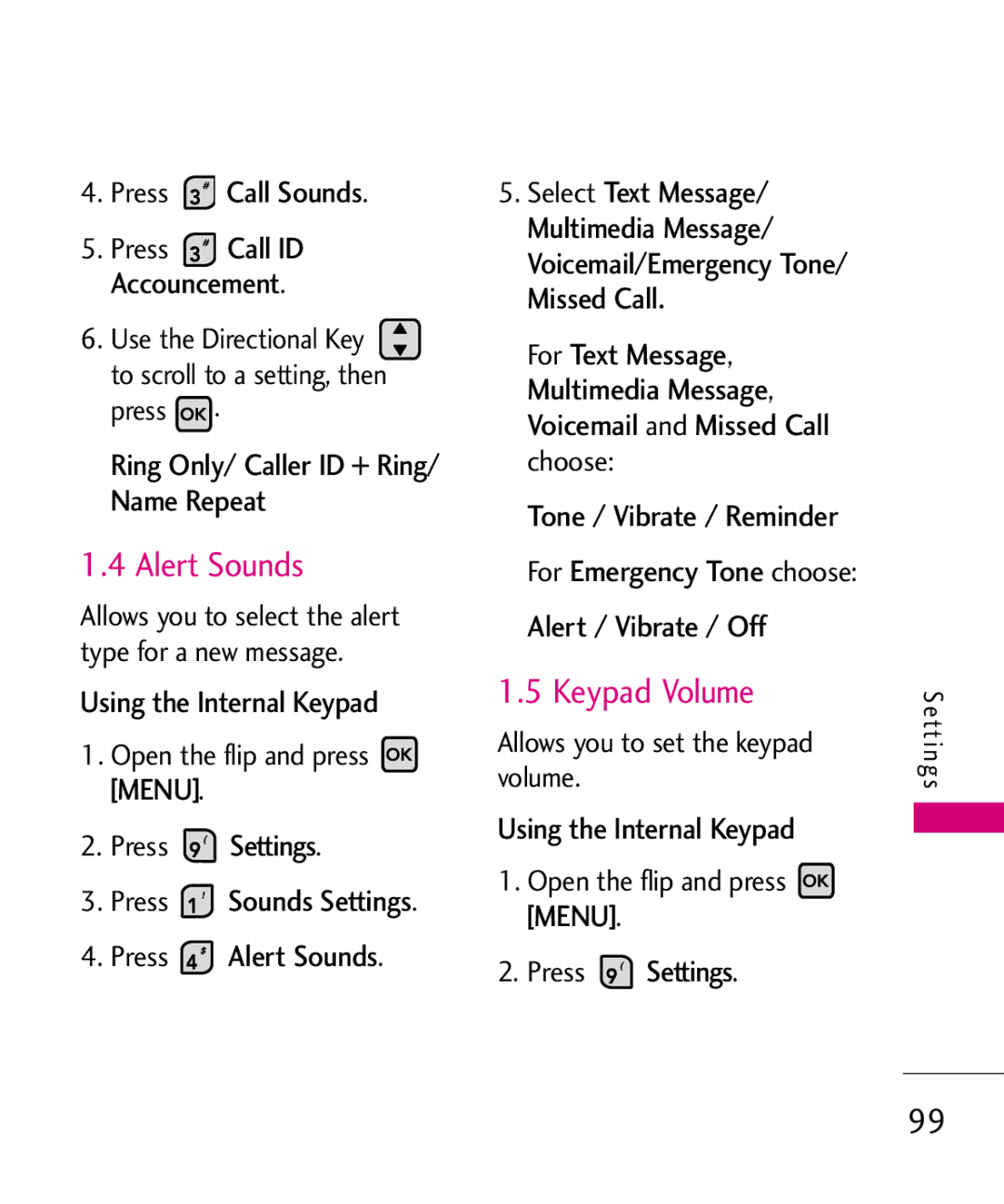 LG Electronics MMBB0370601(1.0), 9250 manual Alert Sounds, Keypad Volume, Ring Only/ Caller ID + Ring/ Name Repeat 