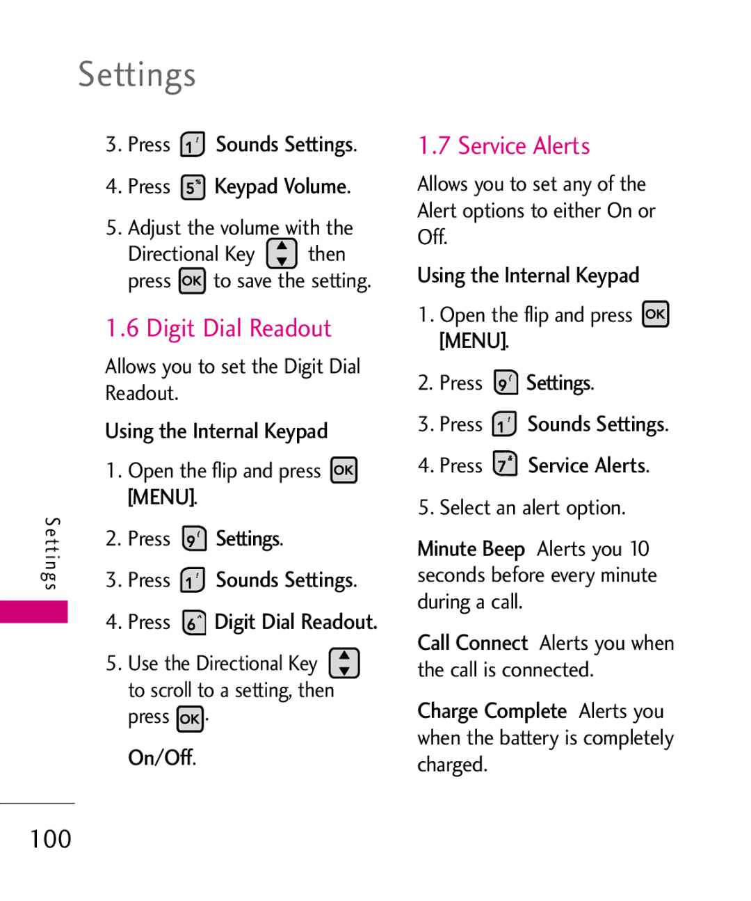 LG Electronics 9250, MMBB0370601(1.0) manual Digit Dial Readout, Service Alerts, 100 