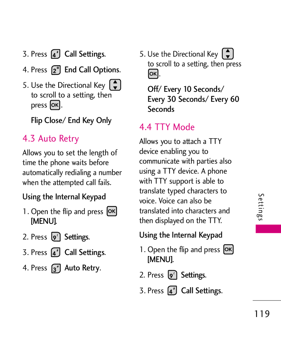 LG Electronics MMBB0370601(1.0), 9250 manual Auto Retry, TTY Mode, 119 