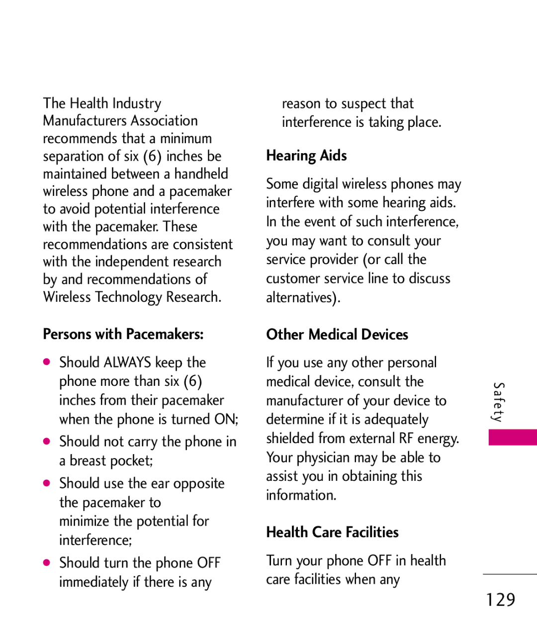 LG Electronics MMBB0370601(1.0) 129, Persons with Pacemakers, Hearing Aids, Other Medical Devices, Health Care Facilities 