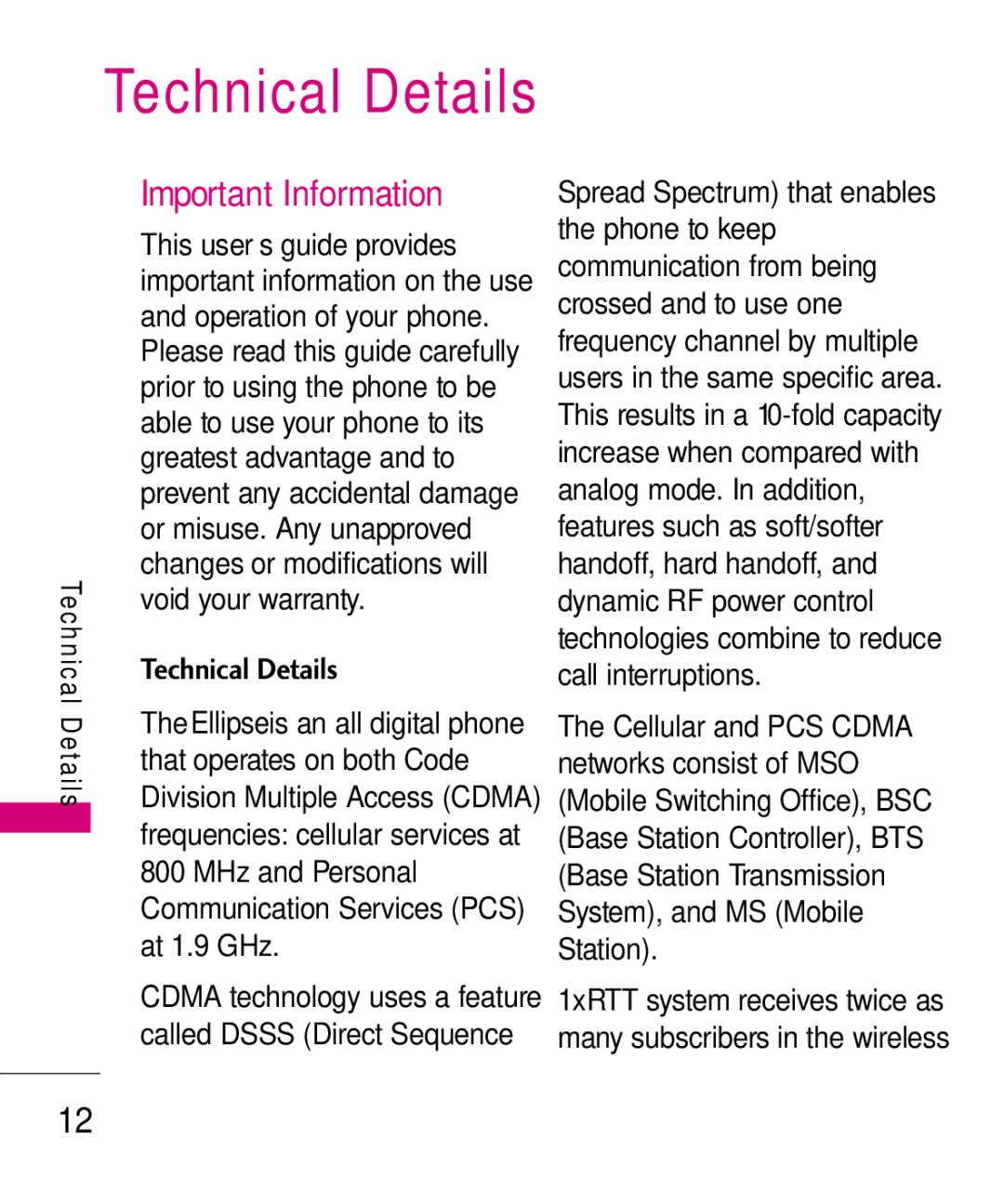 LG Electronics 9250, MMBB0370601(1.0) manual Important Information, Technical Details 