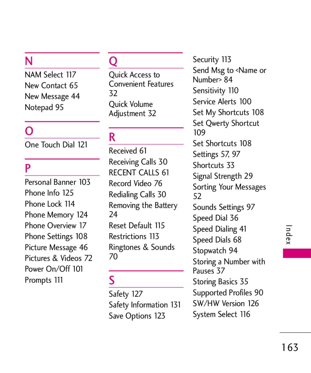 LG Electronics MMBB0370601(1.0), 9250 manual 163, Save Options Security, Set Qwerty Shortcut, Sorting Your Messages 