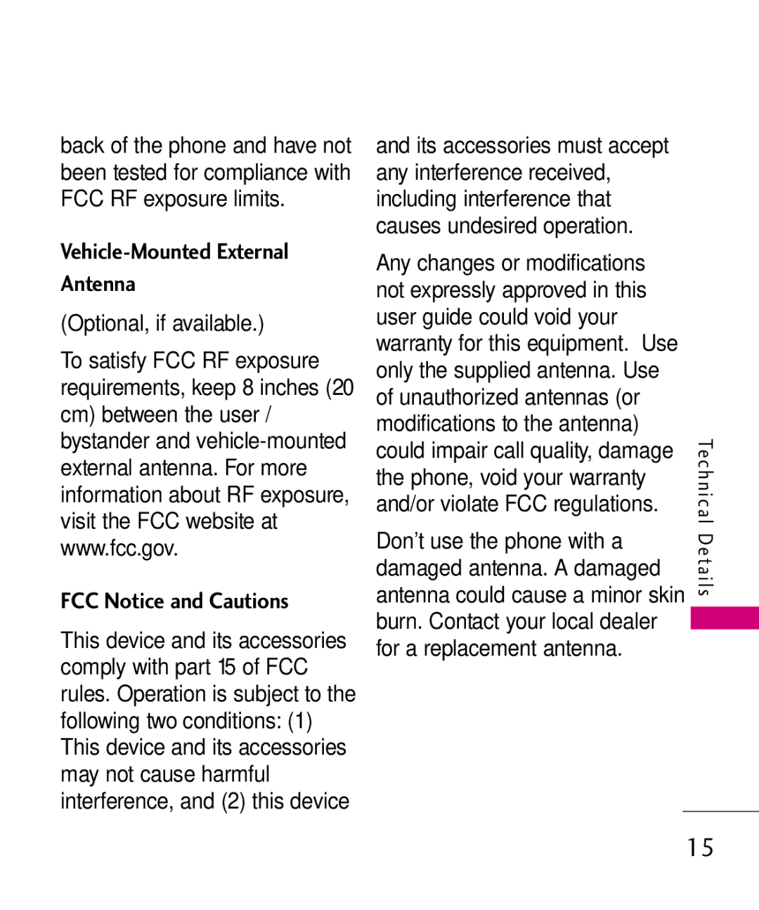 LG Electronics MMBB0370601(1.0), 9250 Vehicle-Mounted External Antenna, FCC Notice and Cautions, Optional, if available 