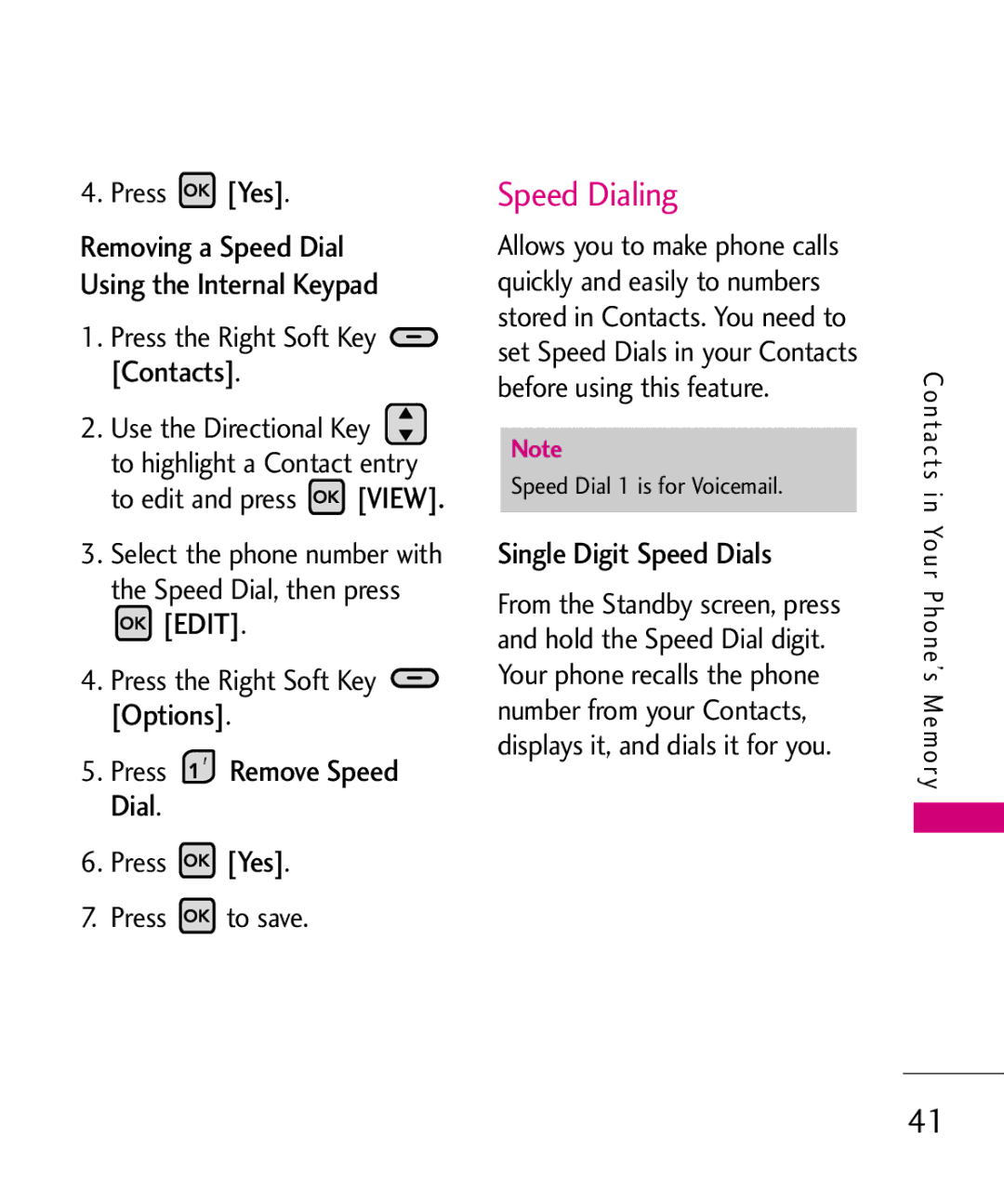 LG Electronics MMBB0370601(1.0), 9250 manual Speed Dialing, Edit, Press Remove Speed Dial, Single Digit Speed Dials 