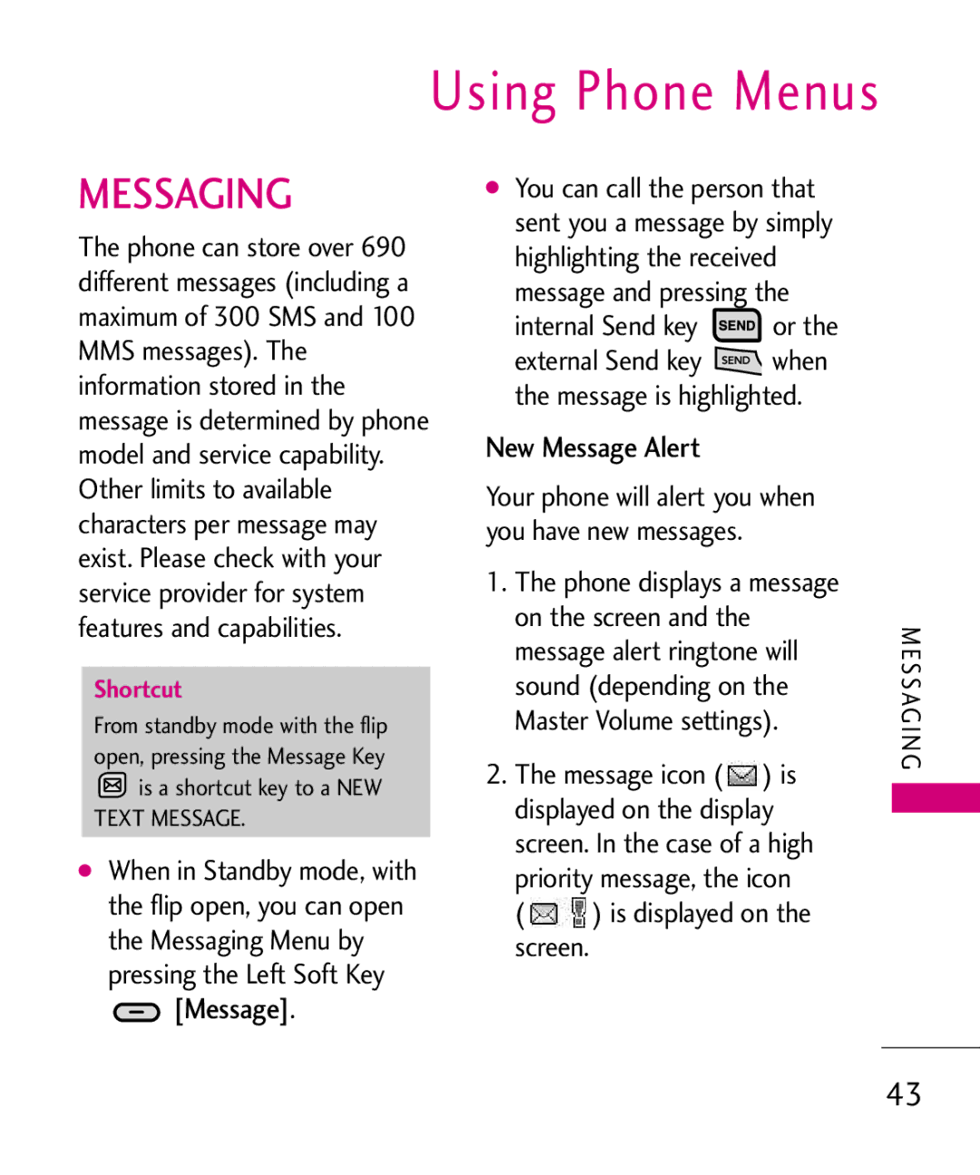 LG Electronics MMBB0370601(1.0) New Message Alert, Message and pressing Internal Send key or, Is displayed on the screen 