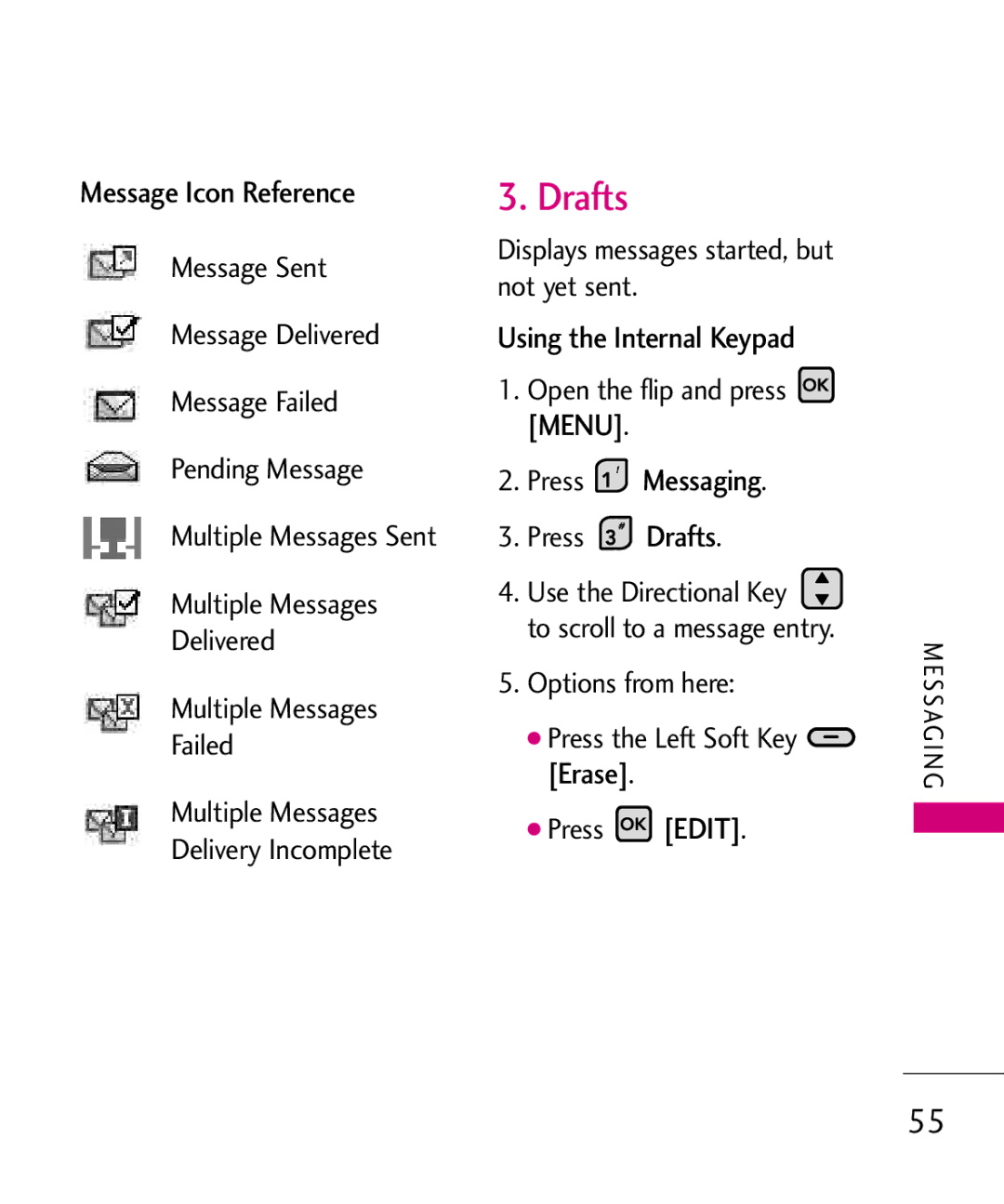 LG Electronics MMBB0370601(1.0), 9250 manual Drafts, Press Messaging 