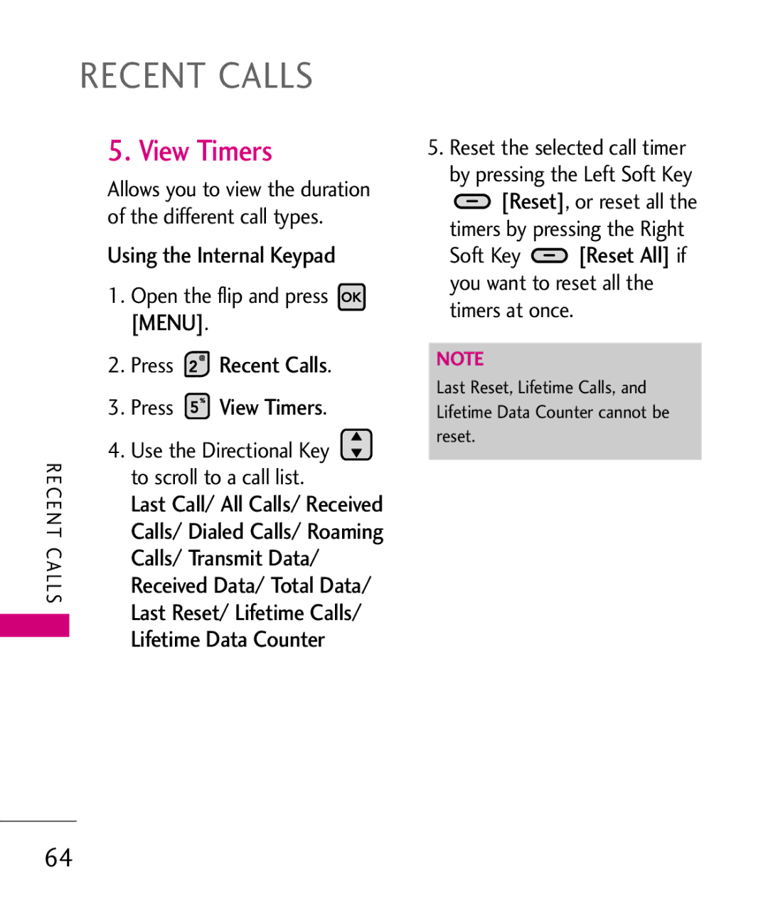 LG Electronics 9250, MMBB0370601(1.0) View Timers, Calls/ Transmit Data, Lifetime Data Counter, To scroll to a call list 