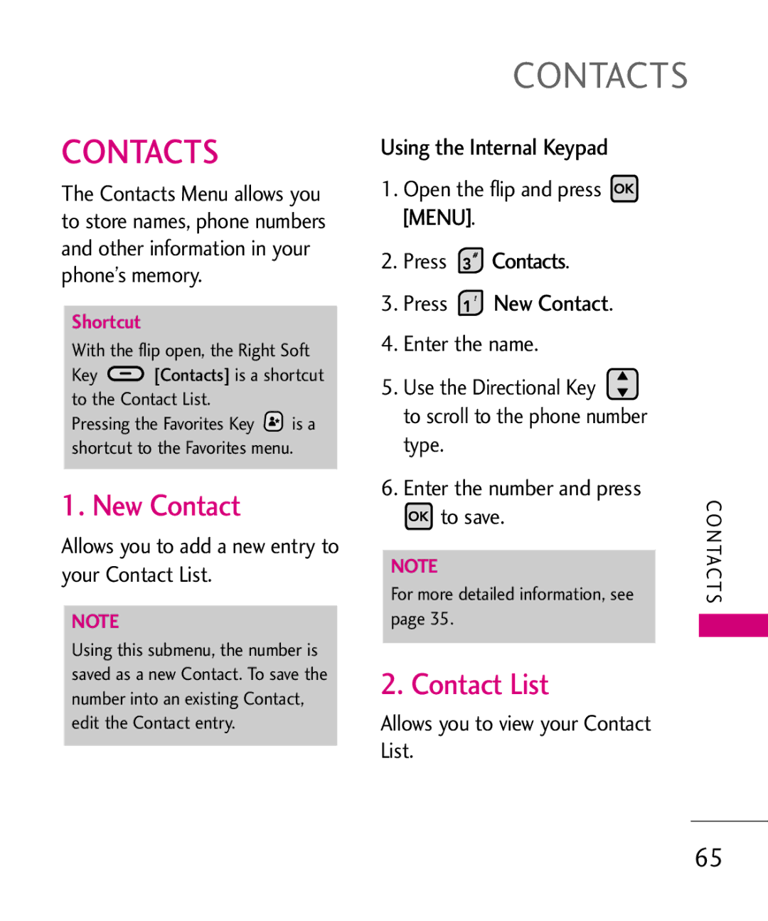 LG Electronics MMBB0370601(1.0), 9250 manual New Contact, Contact List, Contacts 