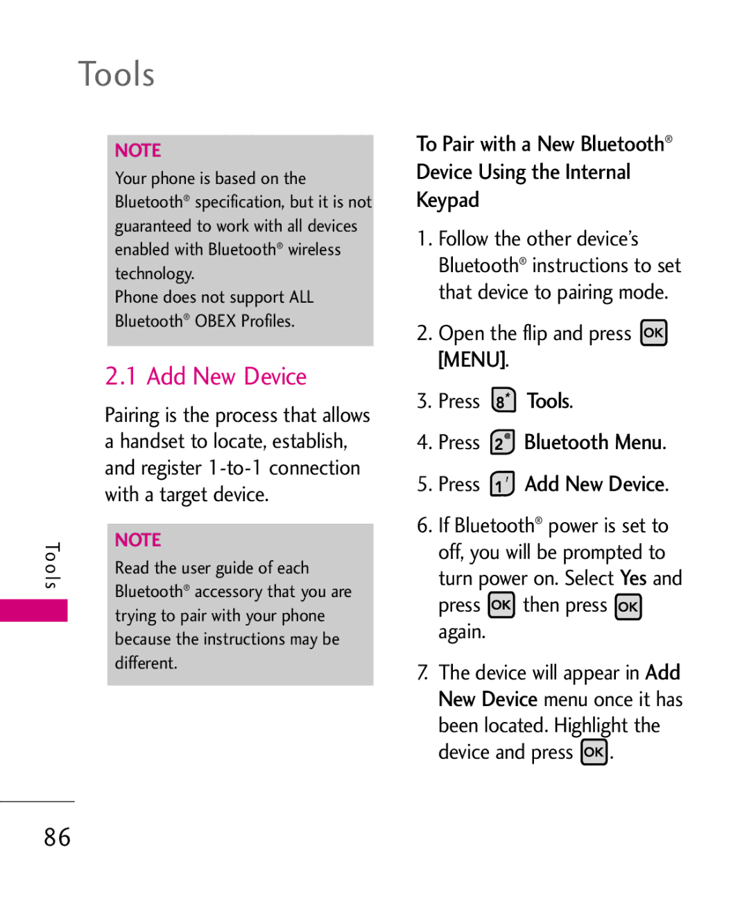 LG Electronics 9250, MMBB0370601(1.0) manual Press Bluetooth Menu Press Add New Device, With a target device 