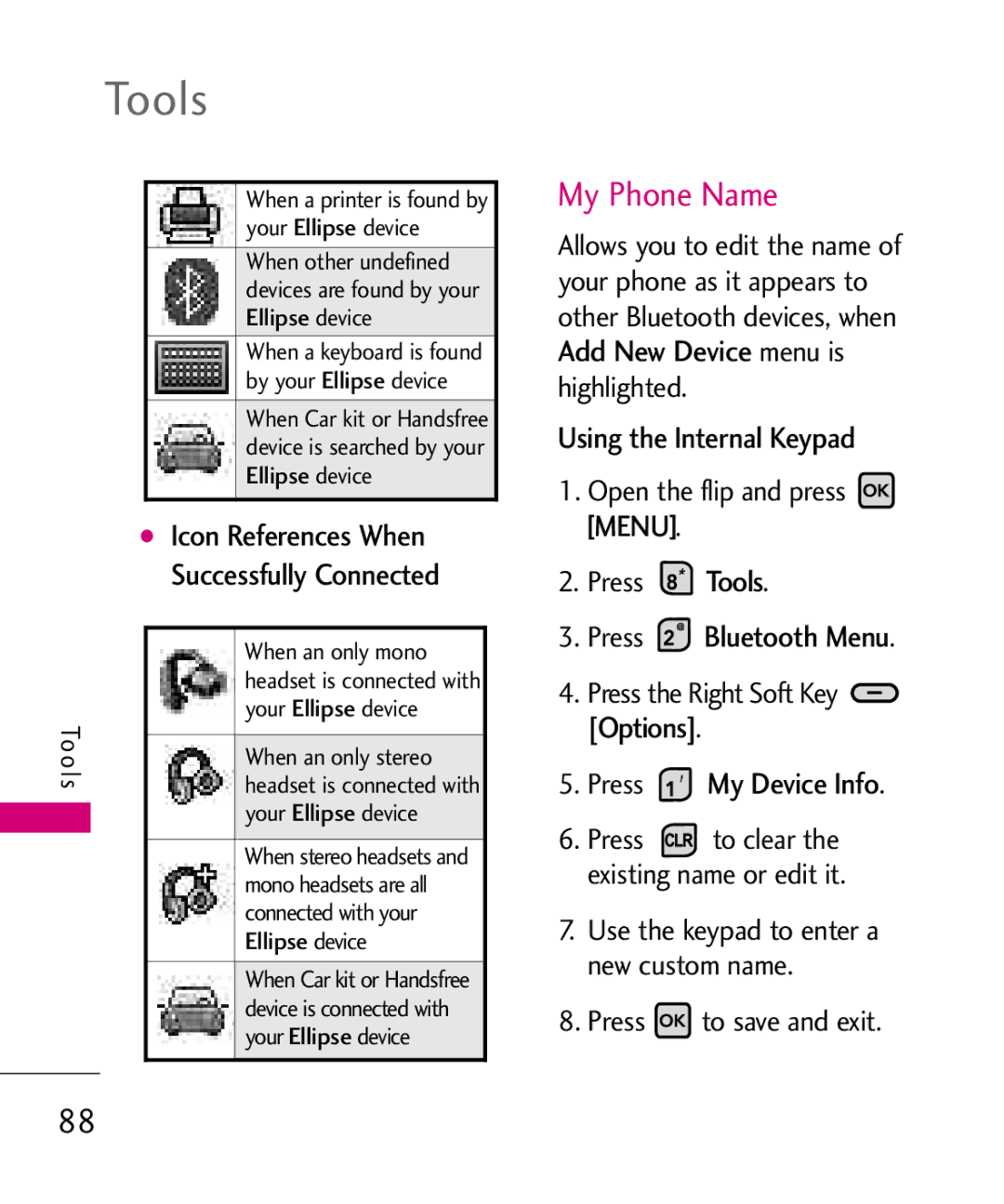 LG Electronics 9250, MMBB0370601(1.0) manual My Phone Name, Press Bluetooth Menu, Press My Device Info 