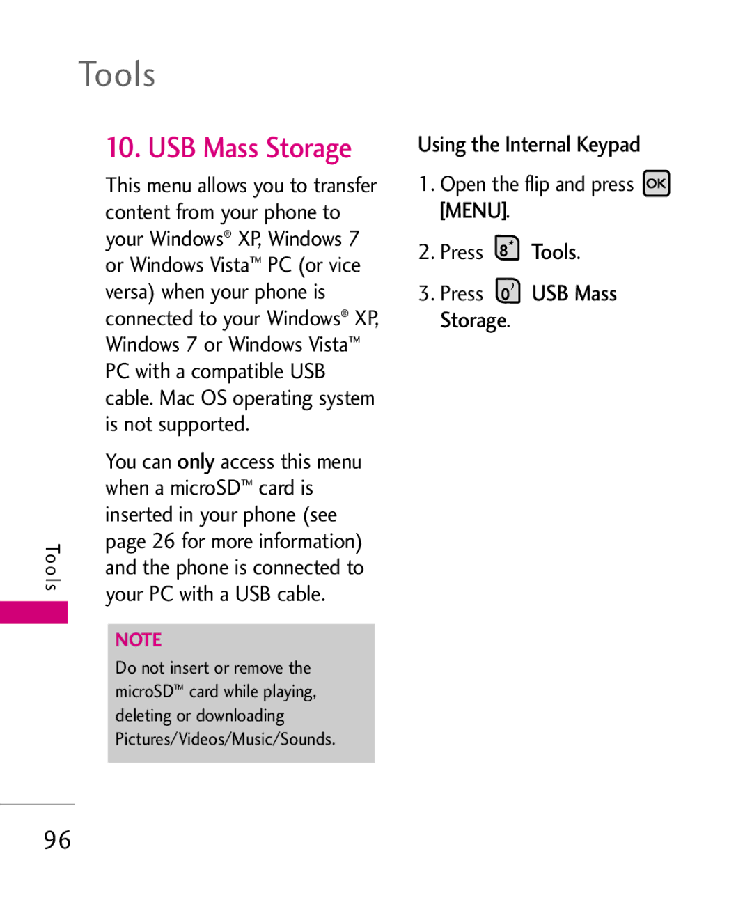 LG Electronics 9250, MMBB0370601(1.0) manual USB Mass Storage 