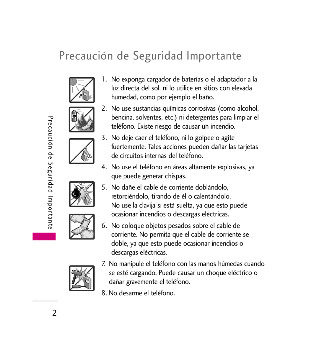 LG Electronics 9600 manual Precaución de Seguridad Importante, No desarme el teléfono 