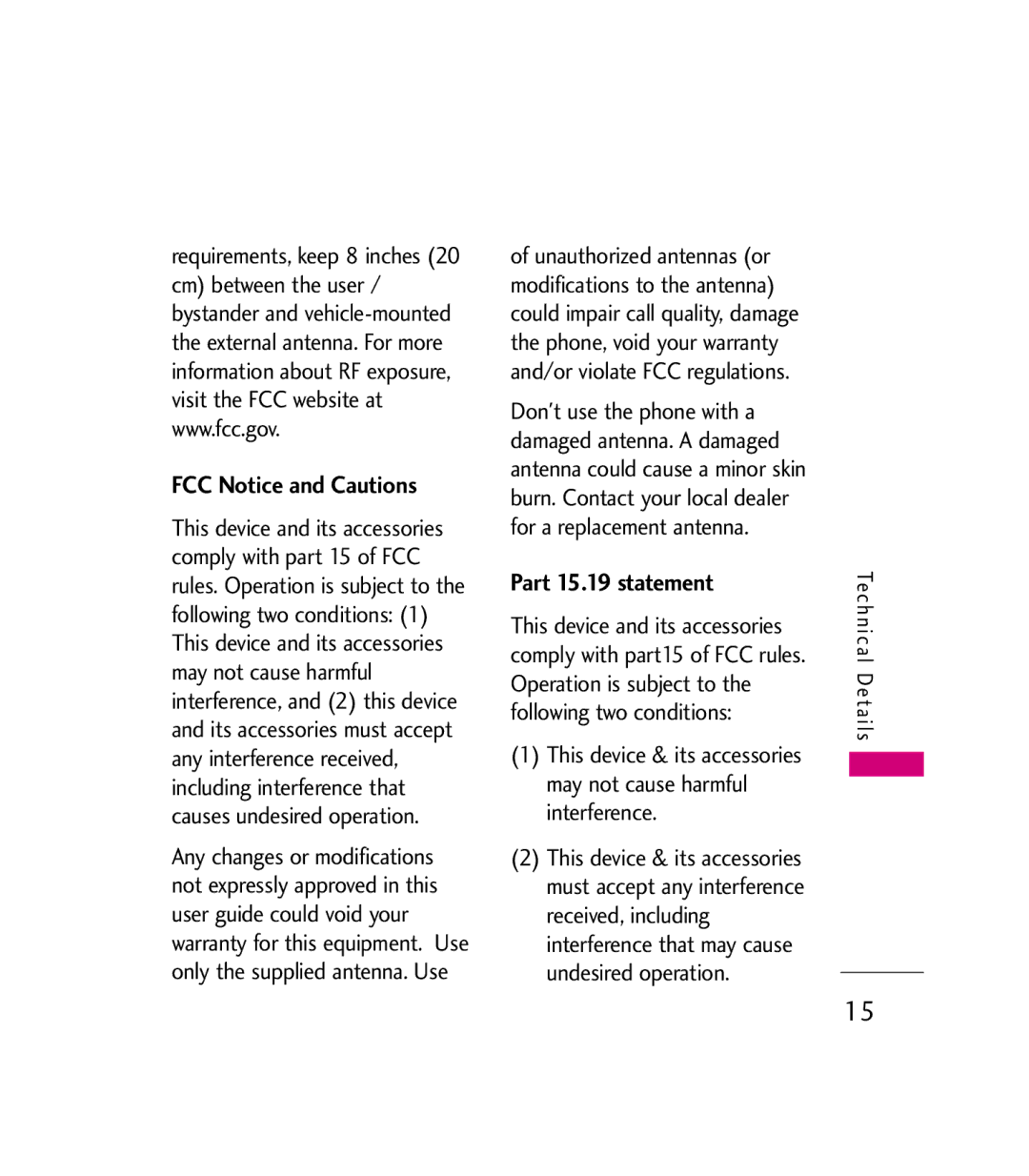 LG Electronics 9600 manual FCC Notice and Cautions, Part 15.19 statement 