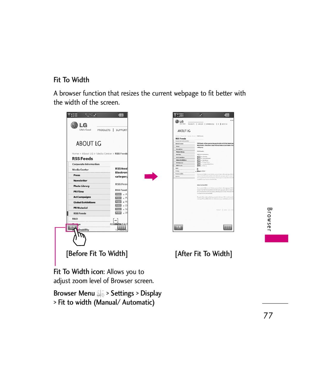 LG Electronics 9600 manual Before Fit To Width, After Fit To Width 