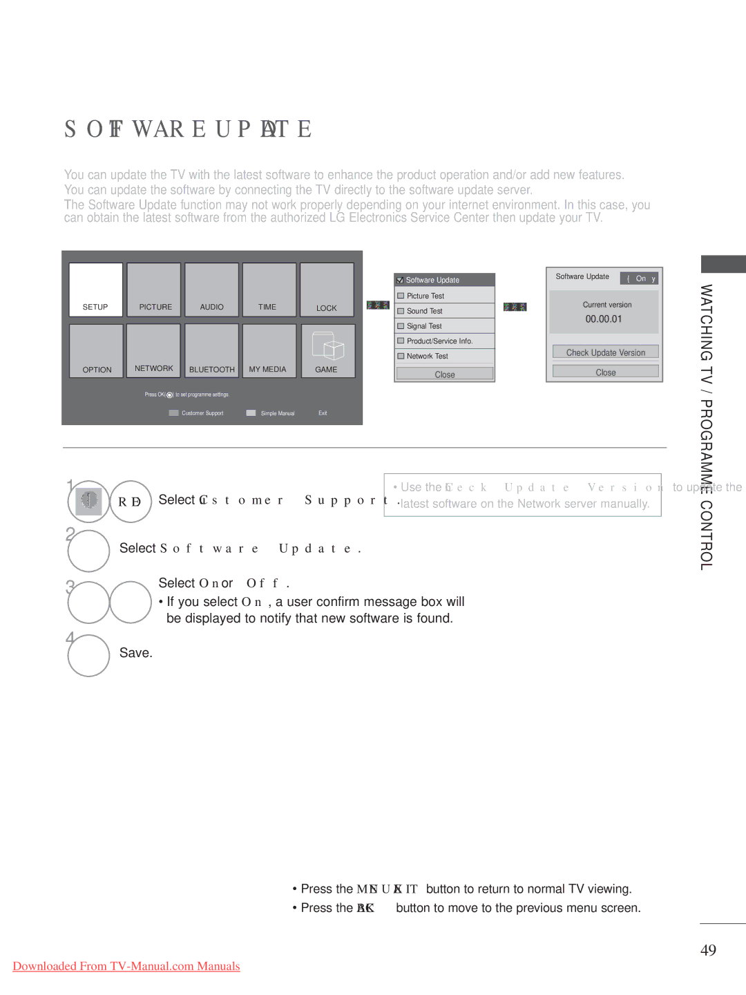 LG Electronics A-27 owner manual Select Customer Support, Select Software Update 