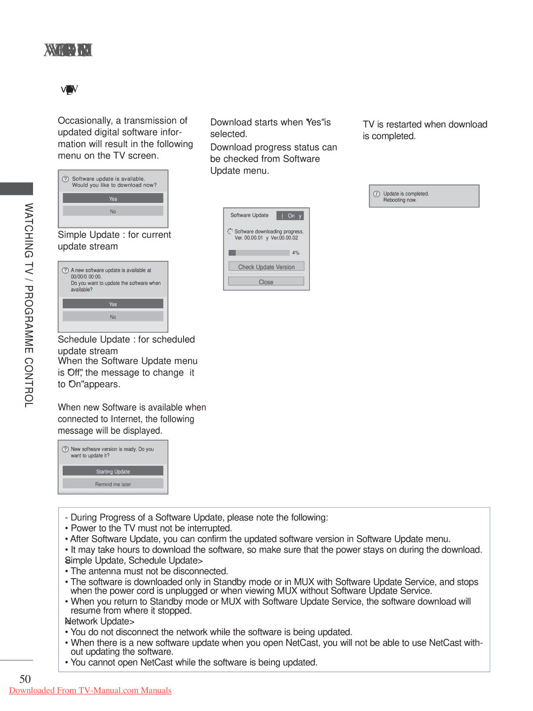 LG Electronics A-27 owner manual When setting Software Update, Simple Update for current update stream 