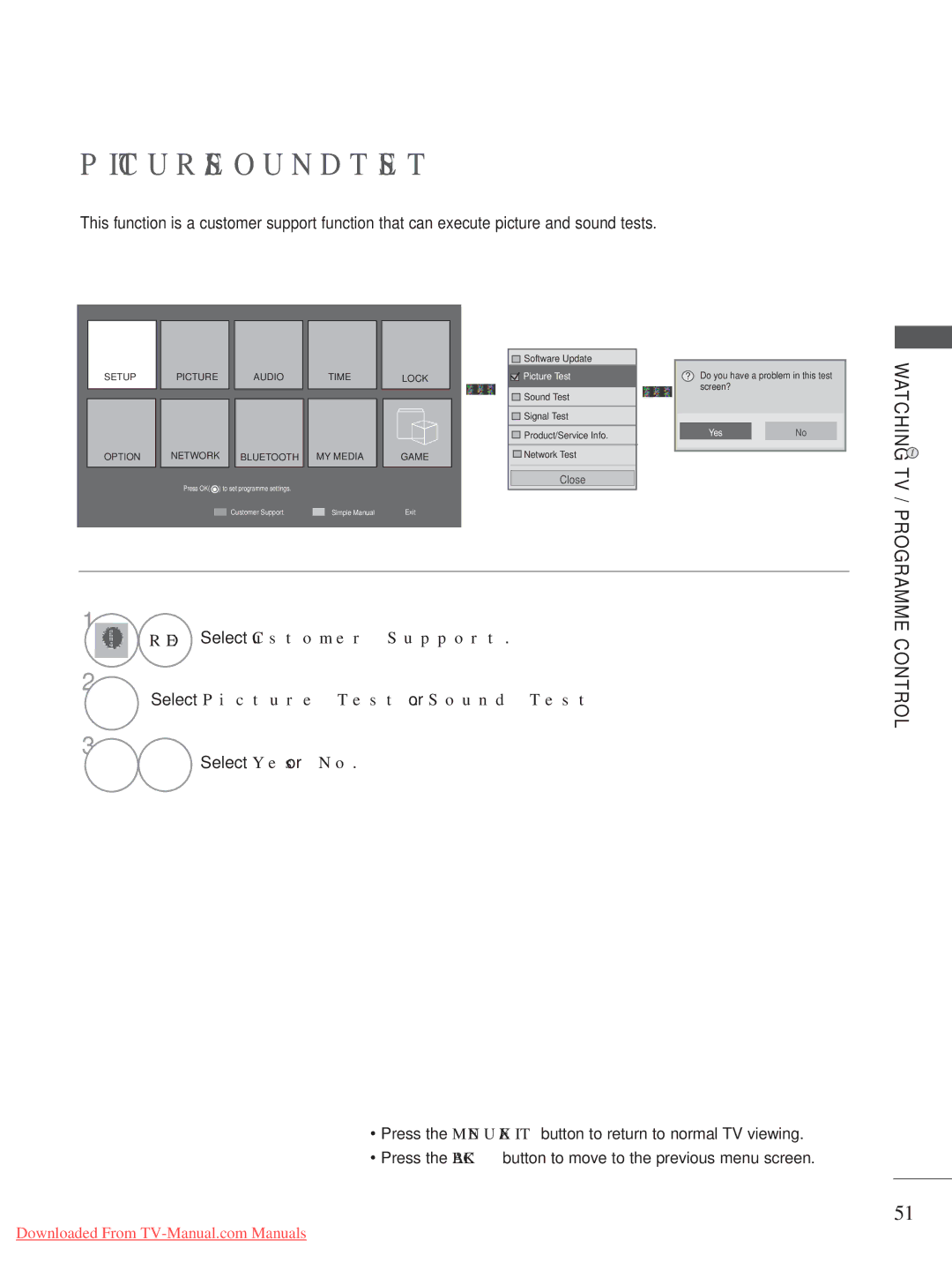 LG Electronics A-27 owner manual PICTURE/SOUND Test, Select Yes or No 