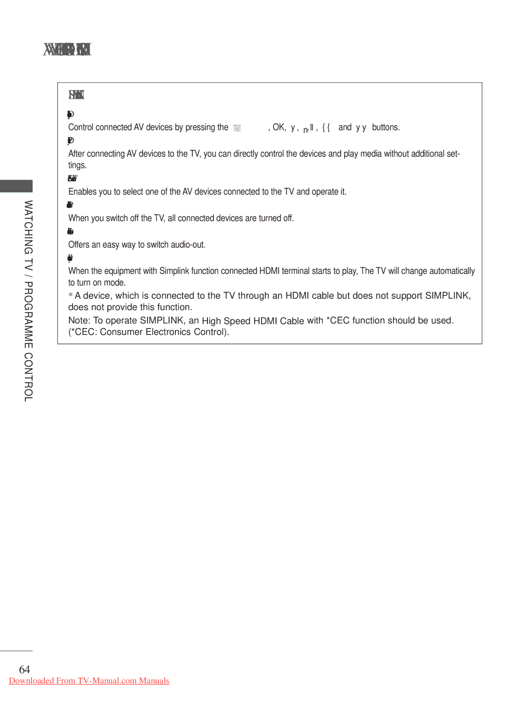 LG Electronics A-27 owner manual Simplink Functions 