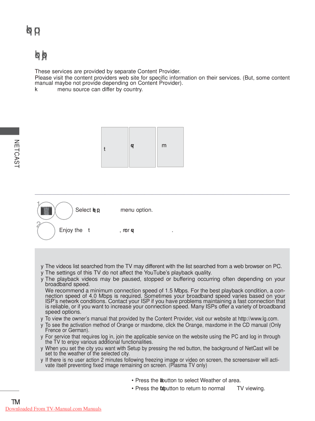 LG Electronics A-27 owner manual Netcast Menu, Accu Weather YouTube Picasa, Select Netcast menu option 