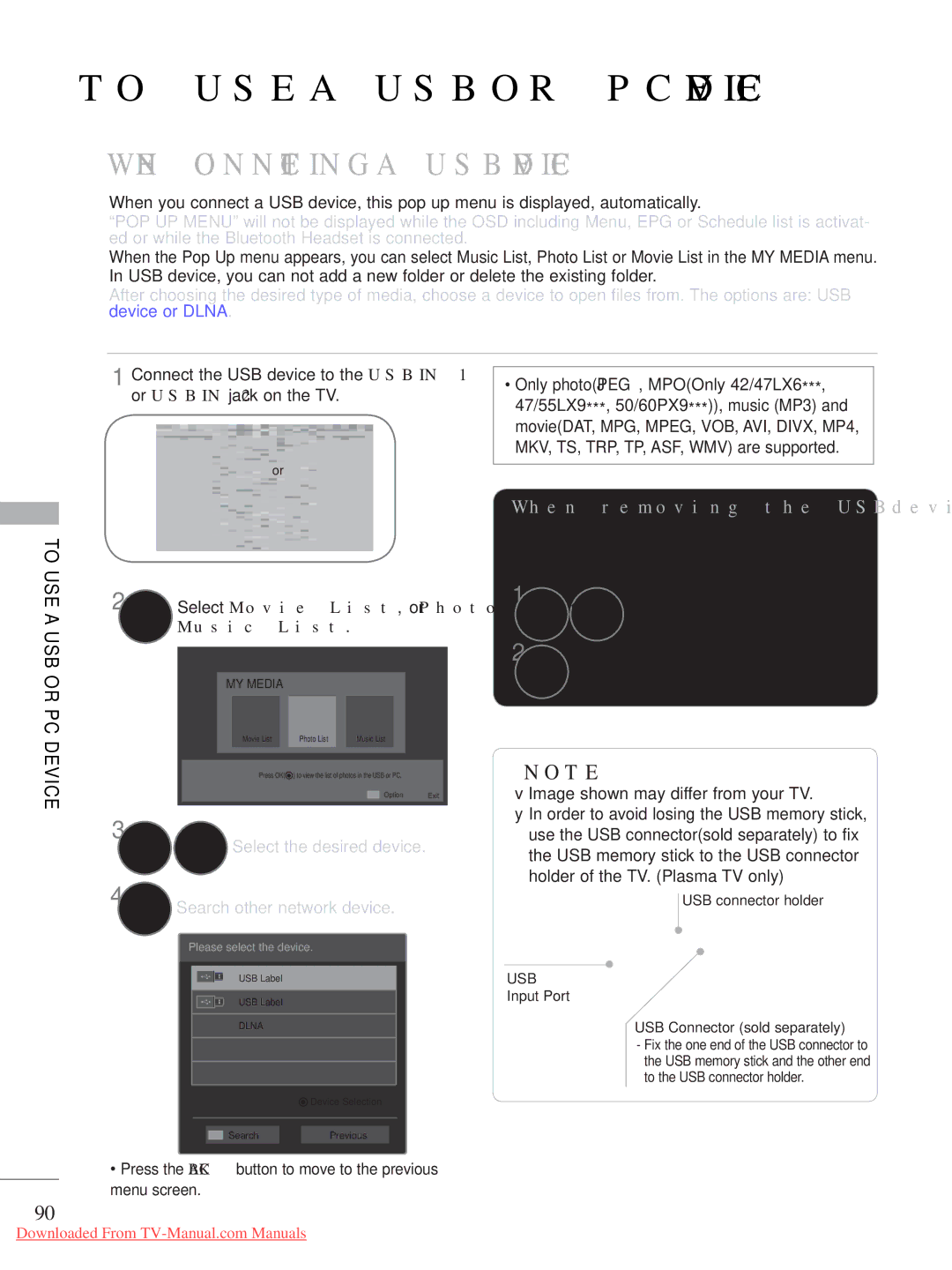 LG Electronics A-27 When Connecting a USB Device, Select Movie List, Photo List or, Music List, Select USB Device 