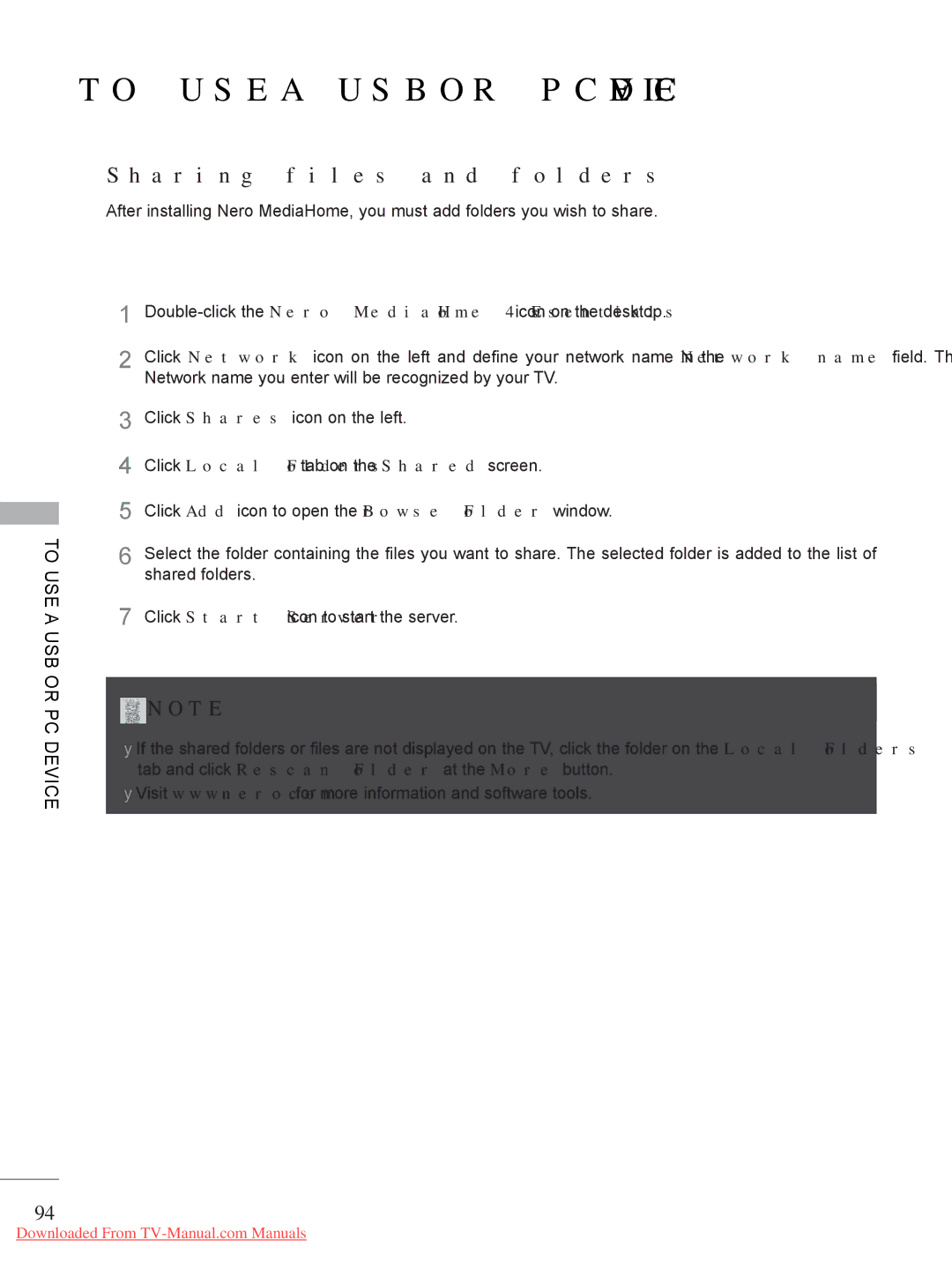 LG Electronics A-27 owner manual Sharing files and folders 