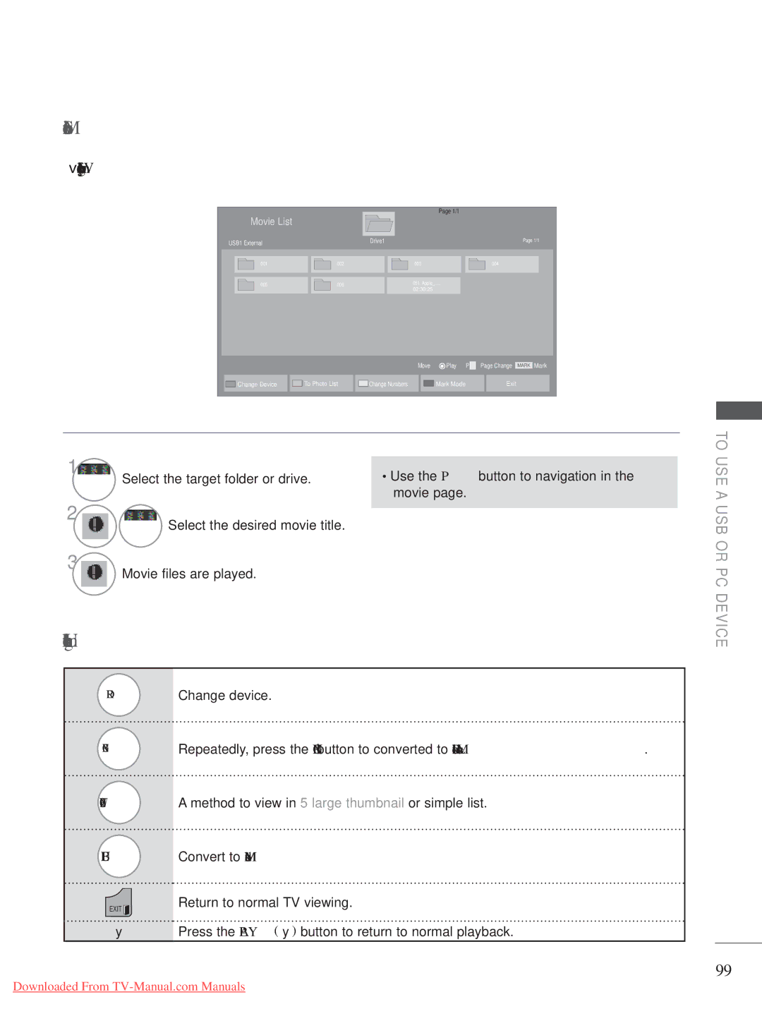 LG Electronics A-27 owner manual Movie Selection, Using the remote control, When playing movie files, Change device 