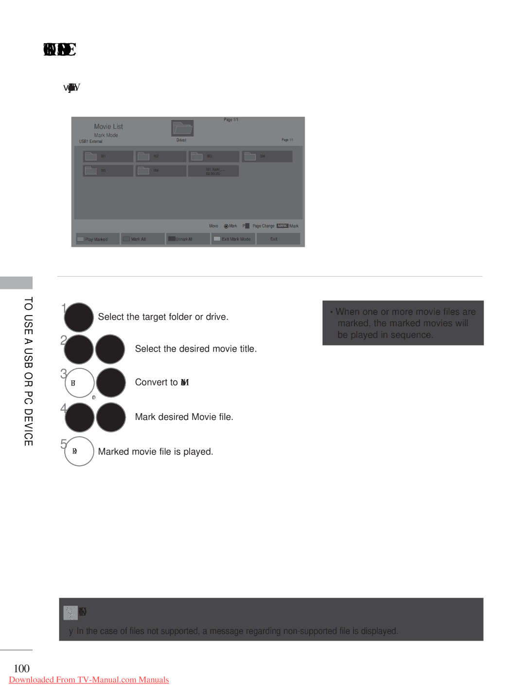 LG Electronics A-27 owner manual 100, When selected movie files are played 