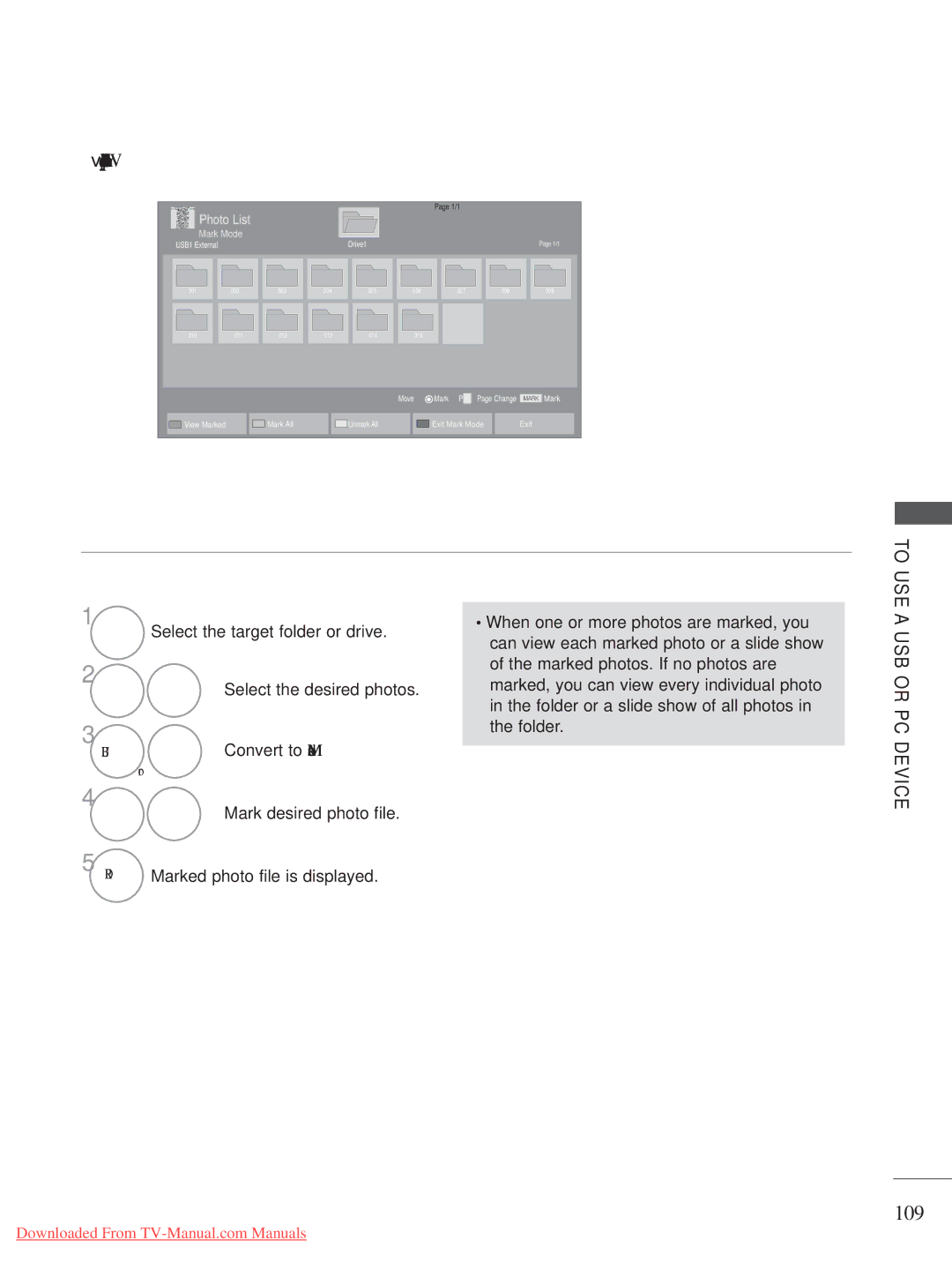 LG Electronics A-27 owner manual 109, When selected photo files are displayed, Select the target folder or drive 