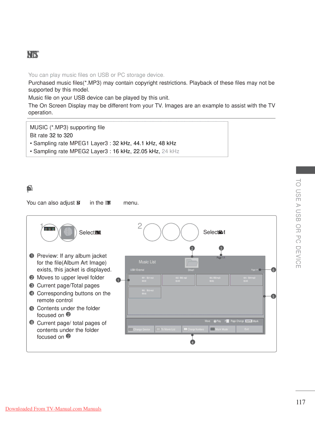 LG Electronics A-27 owner manual 117, Select Music List 