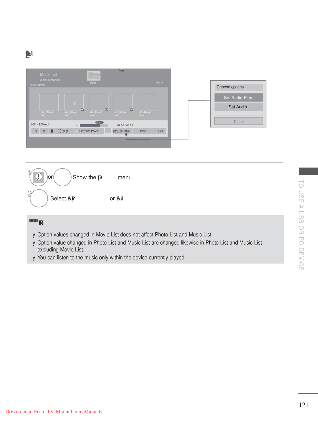 LG Electronics A-27 owner manual Using the Music List function, play, 121 