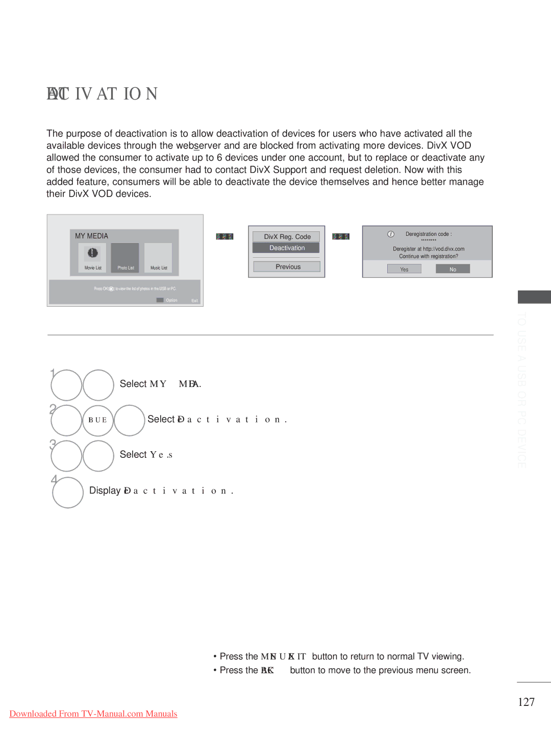 LG Electronics A-27 owner manual 127, Display Deactivation 