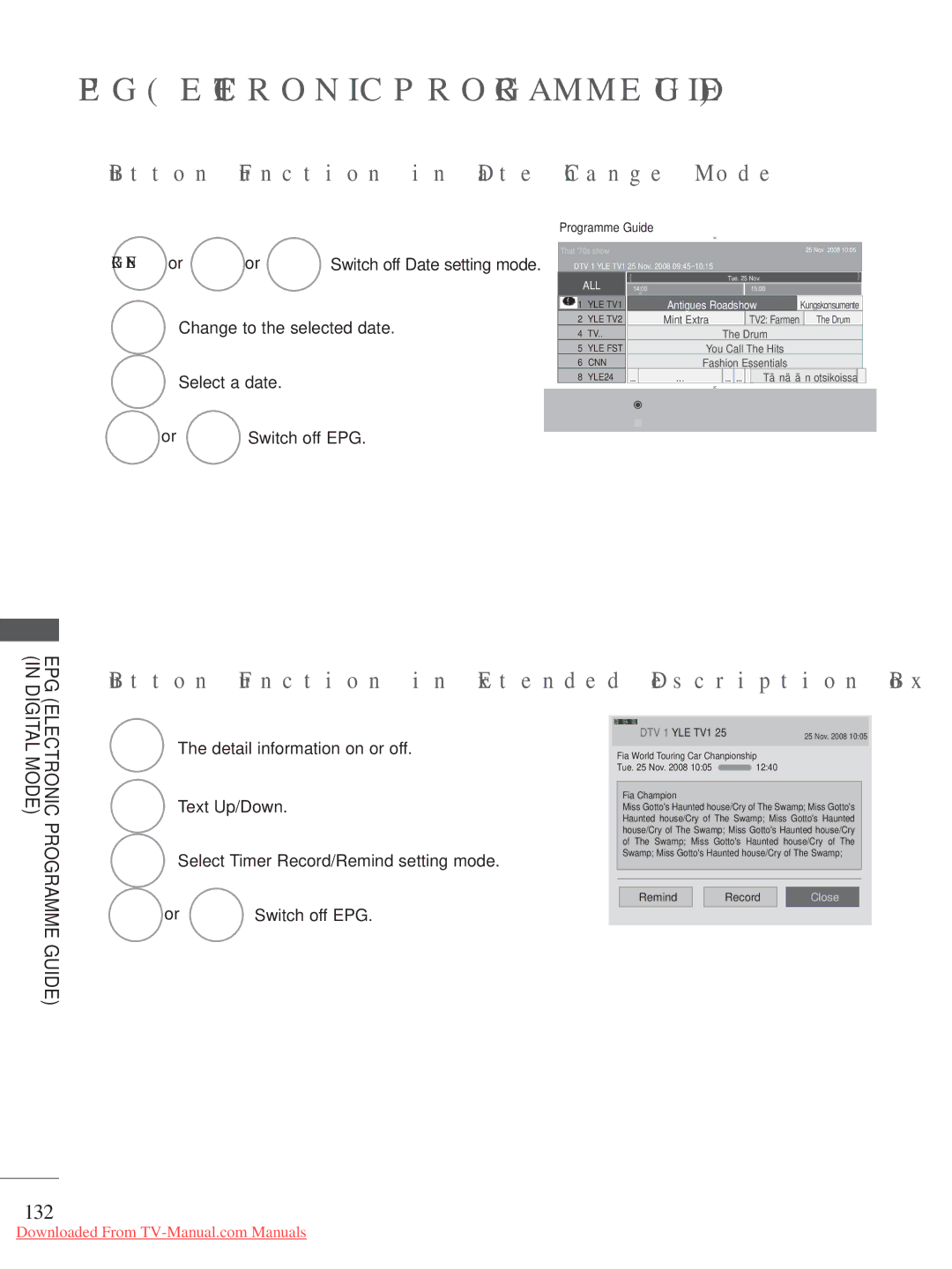 LG Electronics A-27 owner manual Button Function in Date Change Mode, 132 