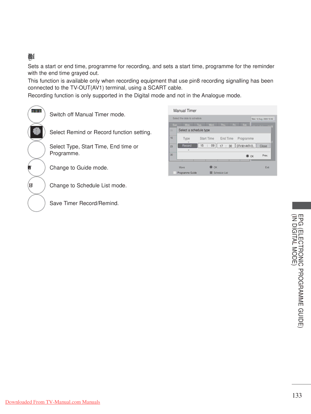 LG Electronics A-27 owner manual Button Function in Record/Remind Setting Mode, 133 