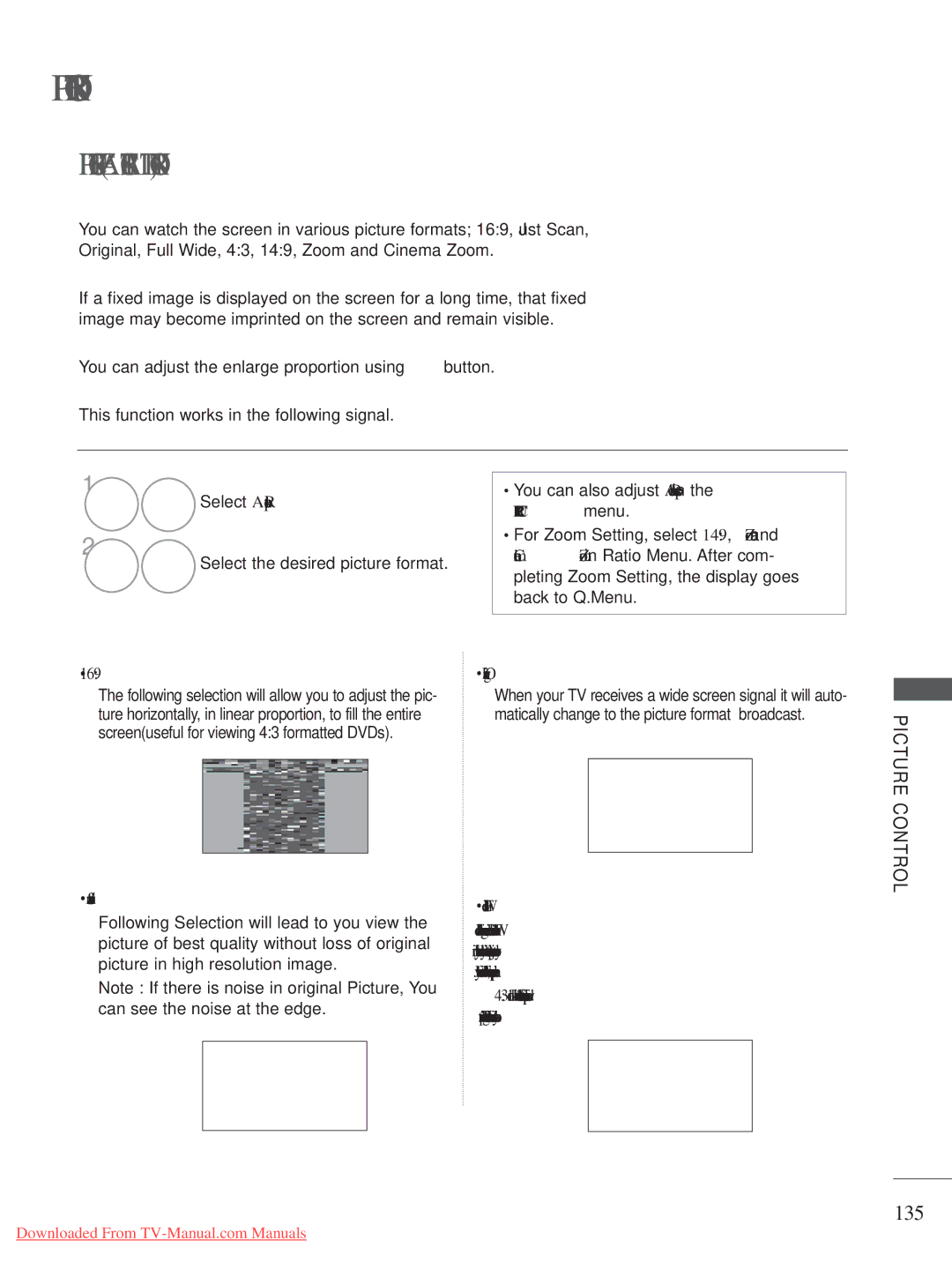 LG Electronics A-27 owner manual Picture Size Aspect Ratio Control, 135 