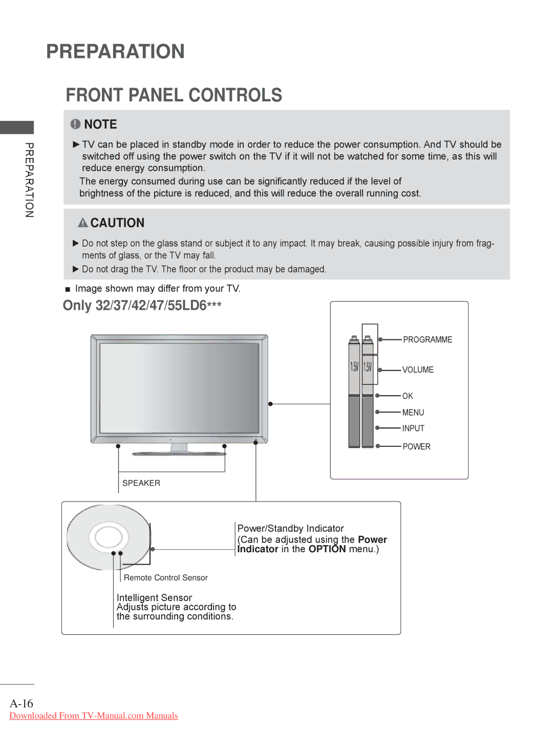 LG Electronics A-27 owner manual Front Panel Controls, Only 32/37/42/47/55LD6 