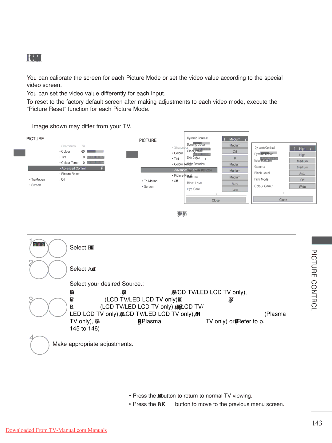 LG Electronics A-27 owner manual Picture Improvement Technology, 143, Select Advanced Control 